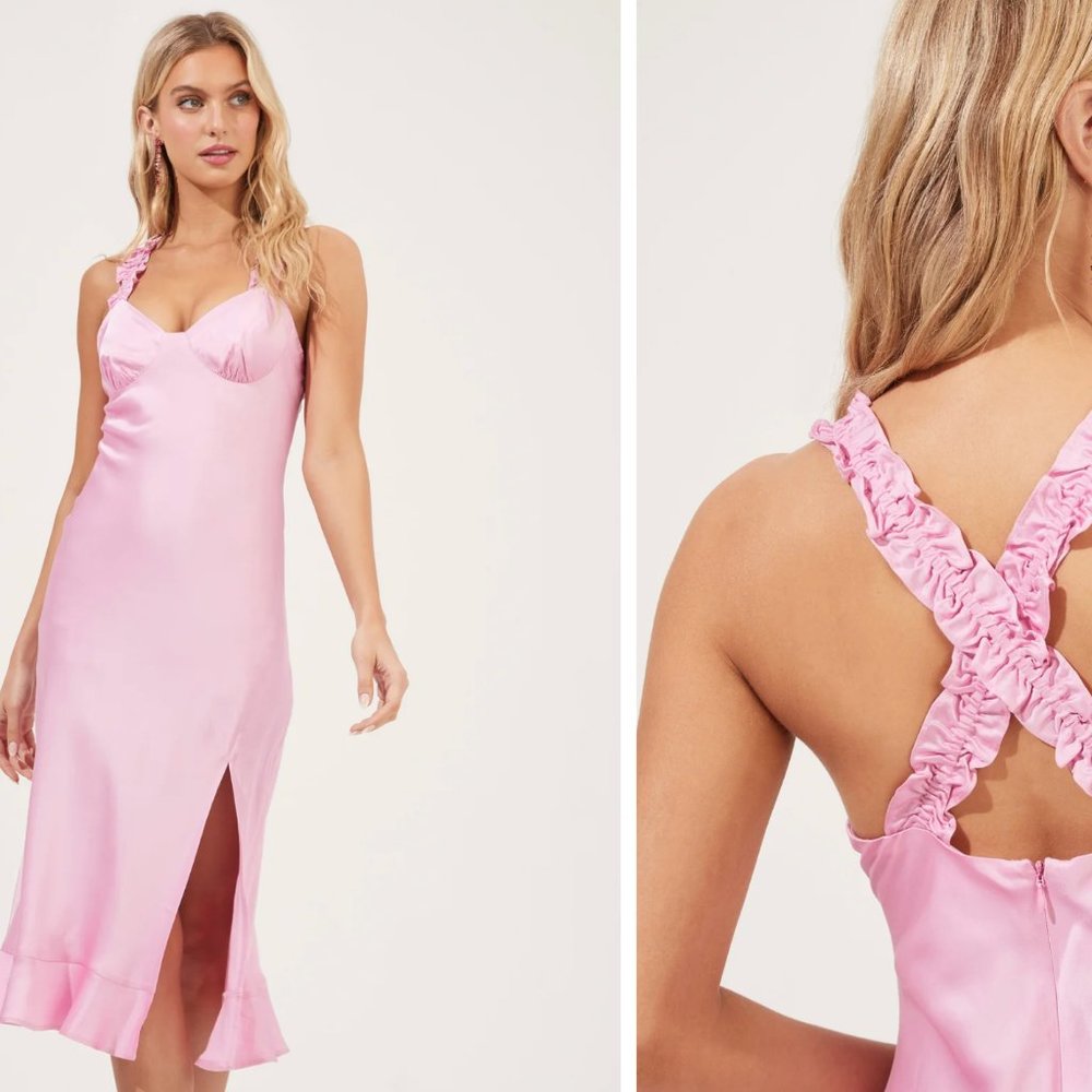 ASTR Cross Back Ruffle Satin Dress